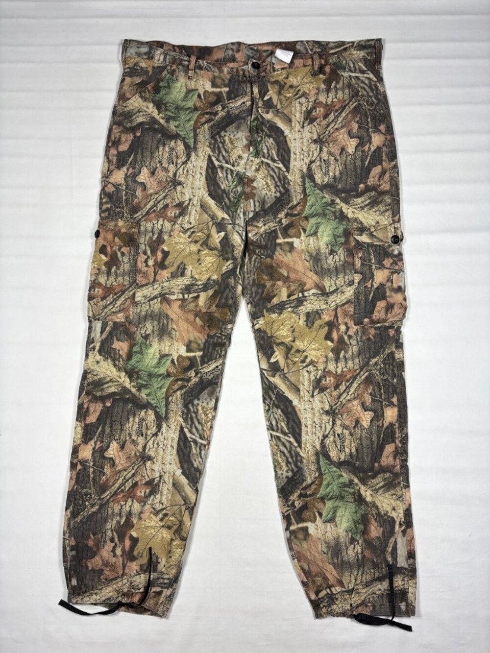 Mossy Oak Break Up Infinity Camo Cargo Pants Ankle Ties Gorpcore Hunting Mens XL